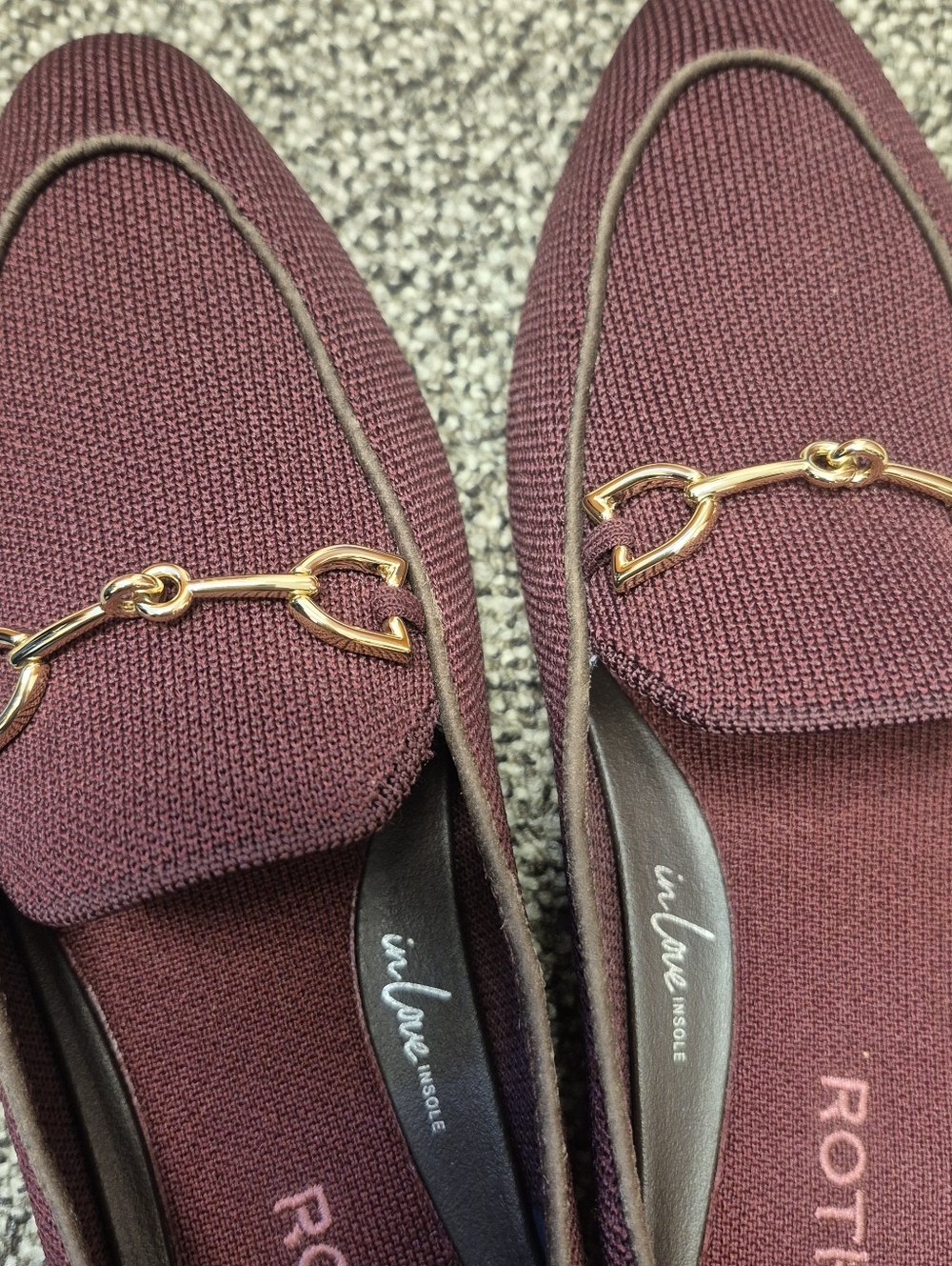 Rothys Burgundy Knit Slip-On Loafers with Gold Double bit 8 - Picture 6 of 7